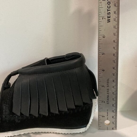 RAG & Bone Ghita Black Leather & Suede Moccasin Fringe Ankle Boots - Picture 11 of 14